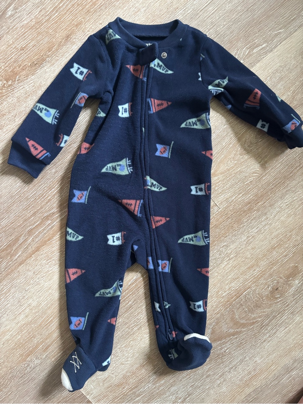 Carter's Navy Fleece Footed One-Piece with banner Print